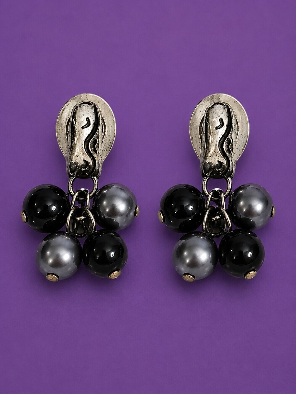 BRIGHTON Black & Gray Pearl Cluster Drop Earrings